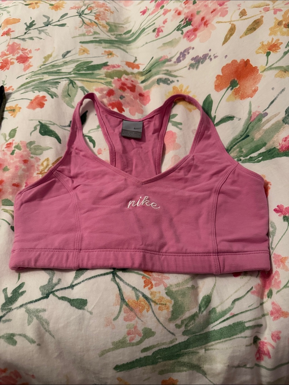 Nike Pink Racerback Sports Bra with Embroidered Logo Size M(8-10)
